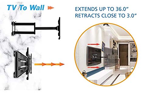 Mount Plus MP-L36-600 Long Arm Full Motion TV Wall Bracket with 36 inch Extension Articulating Arm | Fits Screen Sizes 32 to 70 Inch | VESA 600x400mm Compatible | Holds up to 99 LBS