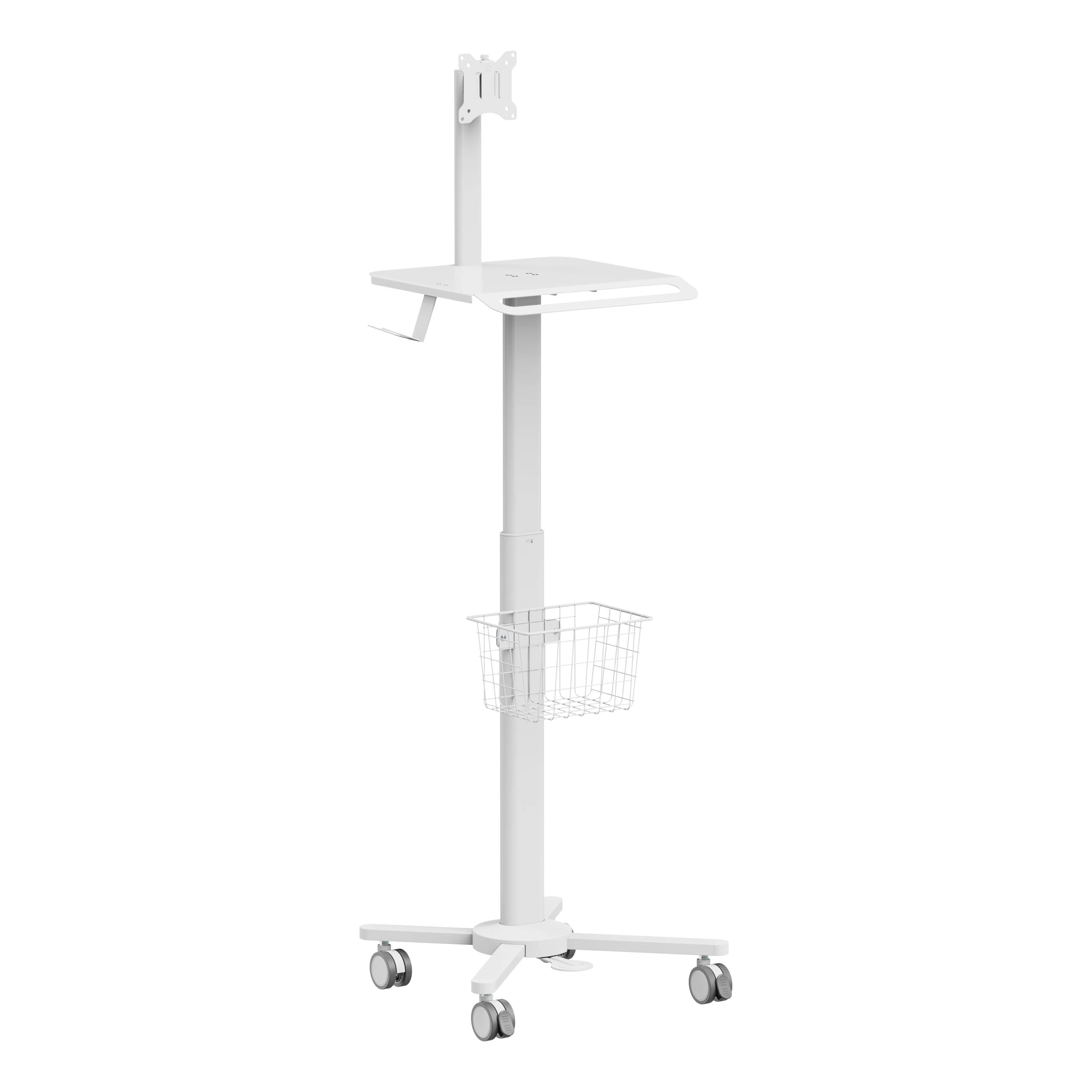 MB-C13-2T Lightweight Medical Trolley Cart for IPAD, Tablet with Keyboard Table, Basket, Scanner Holder for Hospital Clinic Dental Office Home Office | Height Adjustable Mobile Workstation