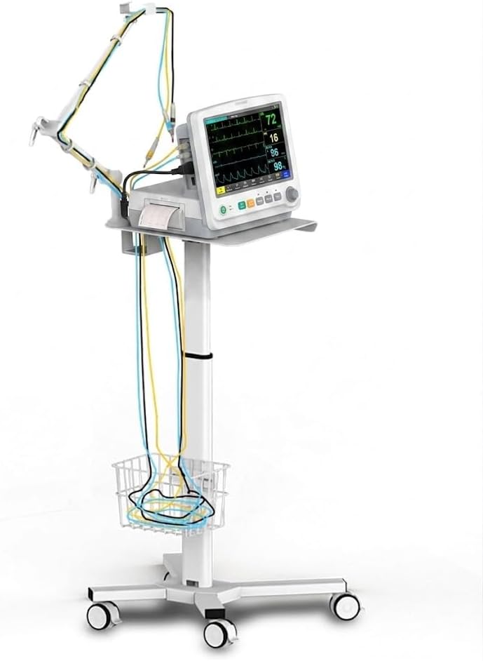 Mount Plus MB-X5 Height-Adjustable Mobile Medical Trolley for ECG Devices with Cable Arm and Storage Basket