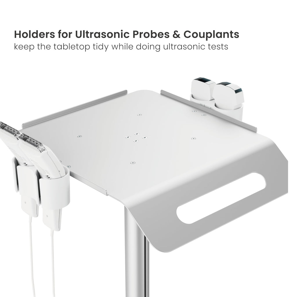 Mount Plus MB-C14 Medical Mobile Trolley with Wheels 33.1"-45.3" Height Adjustable Steel Dental Cart Rolling Ultrasound Lab Cart with 16.3"× 15.1" Large Tabletop | Scanner Holders