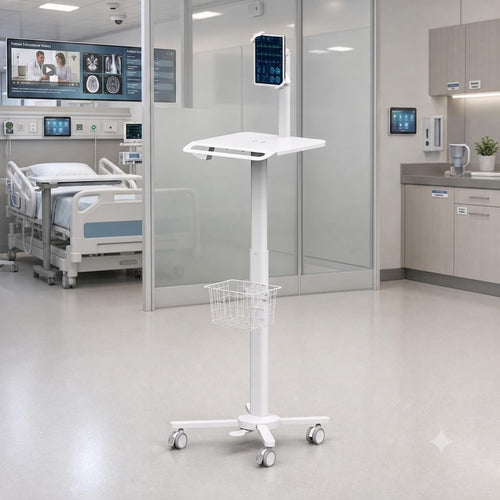 MB-C13-5 Height Adjustable Lightweight Anti-Theft Medical Trolley Cart for IPAD, Tablet (7.9"-12.5") with Keyboard Table, Basket, Scanner Holder for Hospital Clinic Dental Office Home Office