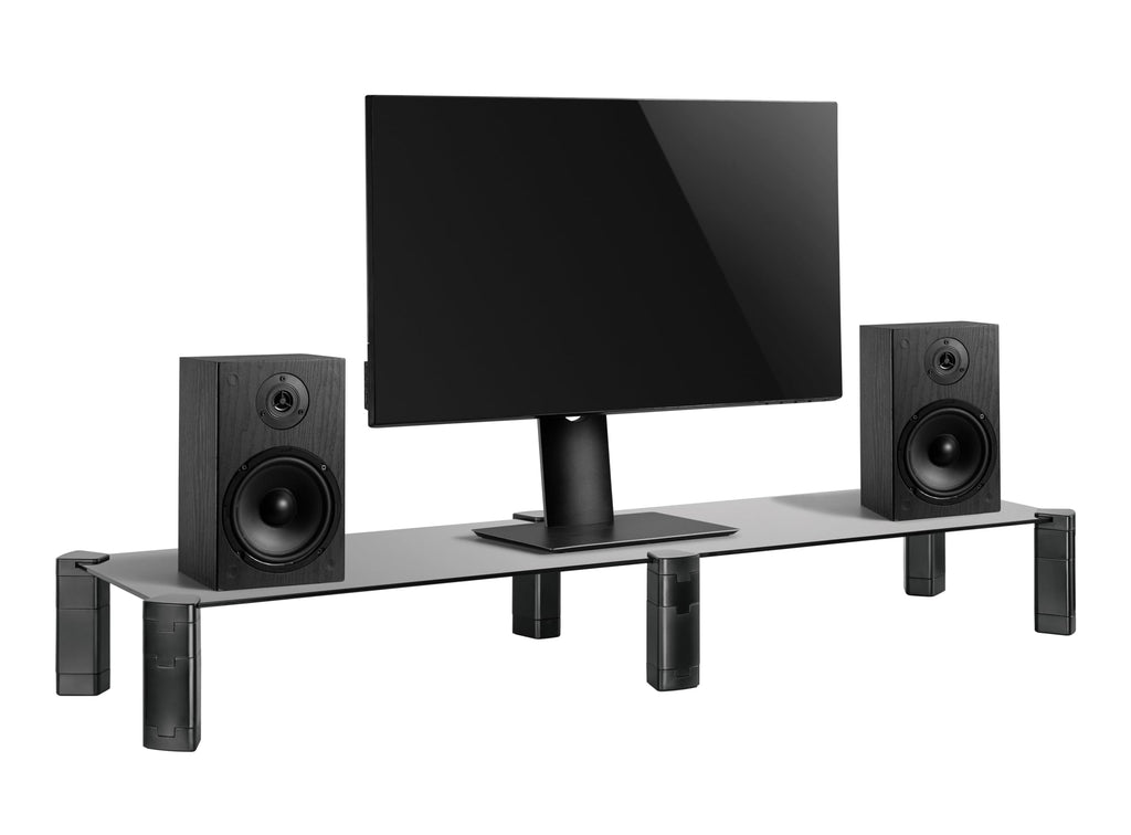Mount Plus MP-AMS-12 40" Extra Long Monitor Tempered Glass Height Adjustable Riser | Dual Monitor Riser | Multi-Purpose Desktop Organizer Riser for Computer, Laptop and Speakers
