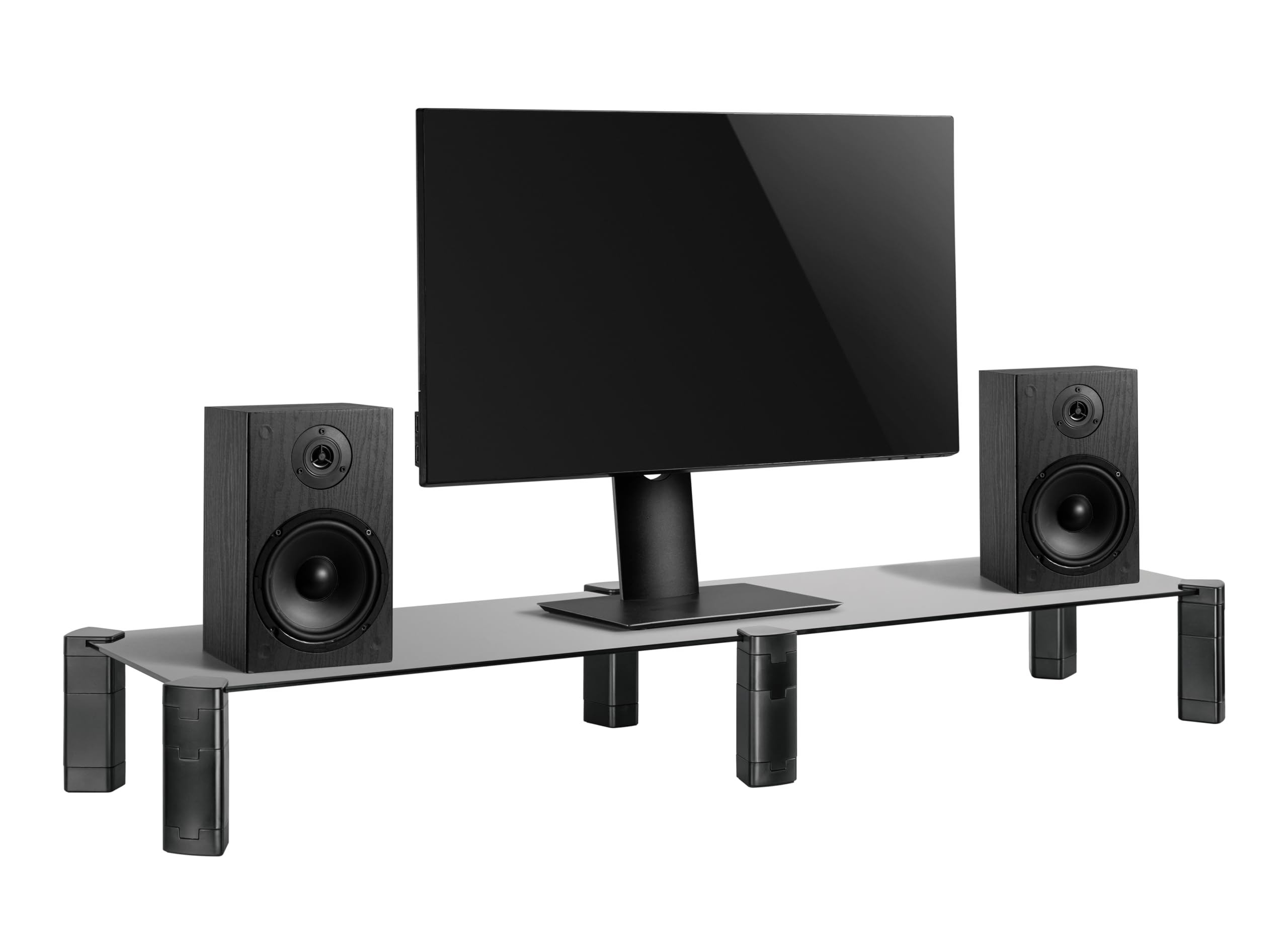 Mount Plus MP-AMS-12 40" Extra Long Monitor Tempered Glass Height Adjustable Riser | Dual Monitor Riser | Multi-Purpose Desktop Organizer Riser for Computer, Laptop and Speakers