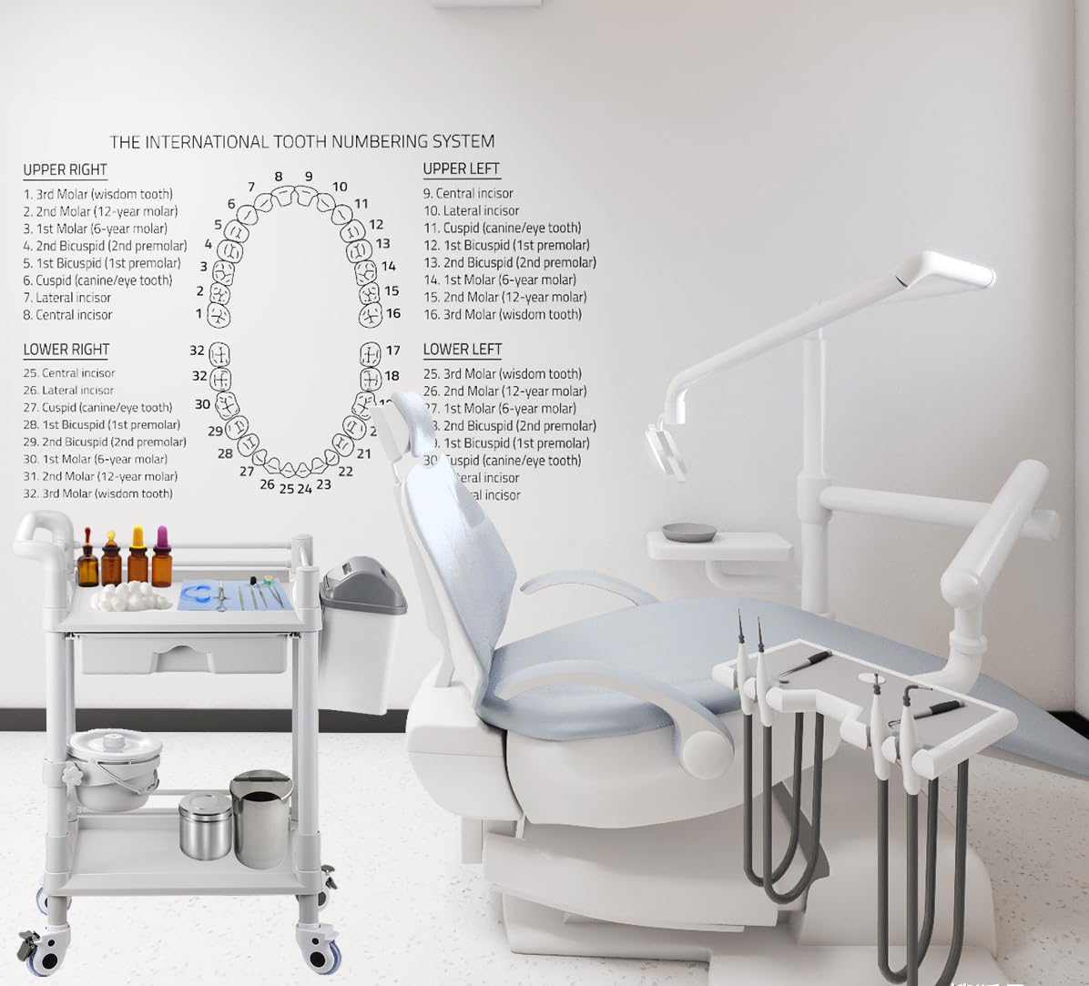Mount Plus MT01 2 Tier Mobile Medical Cart Trolley with Drawer, Trash Cans, Waste Bowl | Beauty Salon Rolling Trolley with 360° Rotate Wheels | Heavy Duty Utility Cart for Hospital Dental Clinic