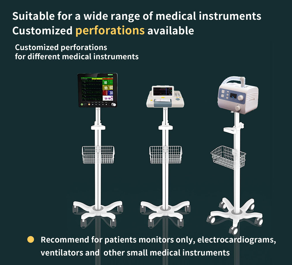 Mount Plus X3 Height Adjustable Aluminium Rolling Stand for Patient Monitor Medical Trolley Cart with Basket and and Locking Casters for Dental Office, Hospital, Clinic