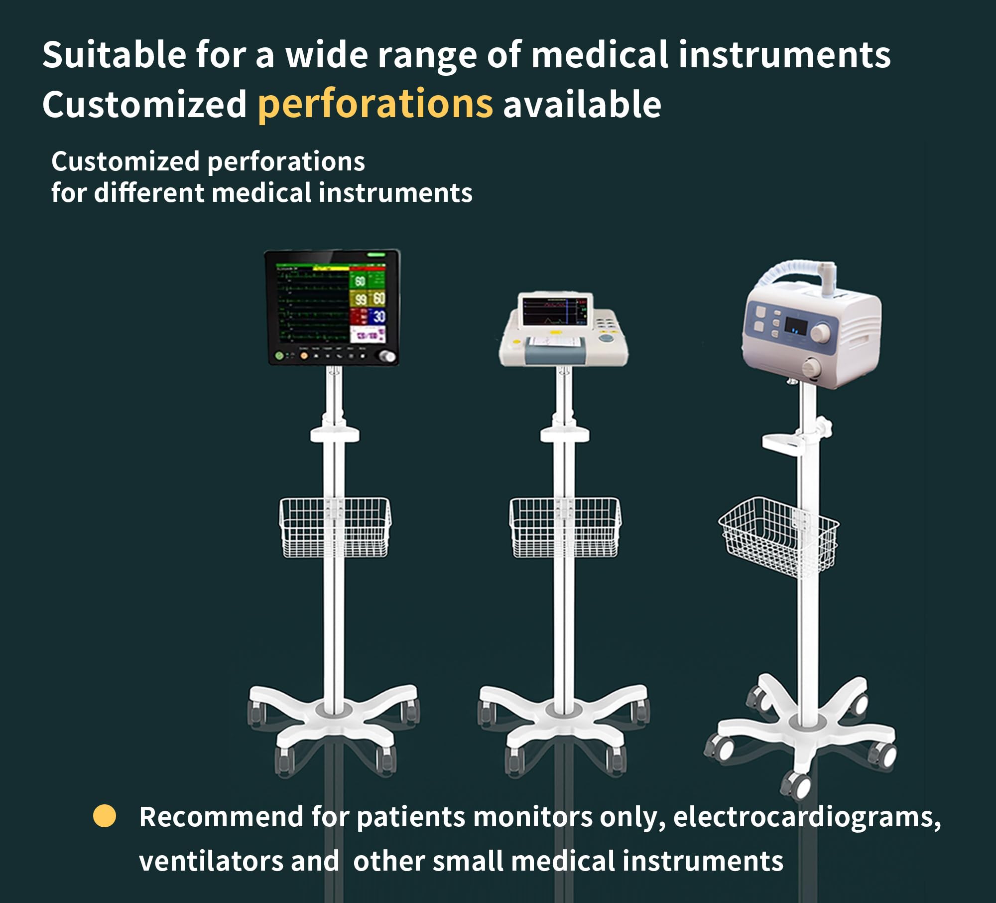Mount Plus X3 Height Adjustable Aluminium Rolling Stand for Patient Monitor Medical Trolley Cart with Basket and and Locking Casters for Dental Office, Hospital, Clinic