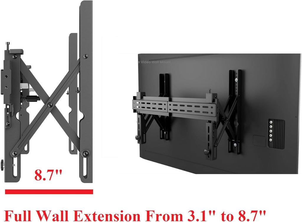 Mount Plus POP-48T Pop Out Video Wall Mount System for 37 to 80" TVs | TV Menu Board | Max VESA 800x400 | Commercial Grade 154 Lbs | Anti-Theft Protection | Full Extension to 8.7"