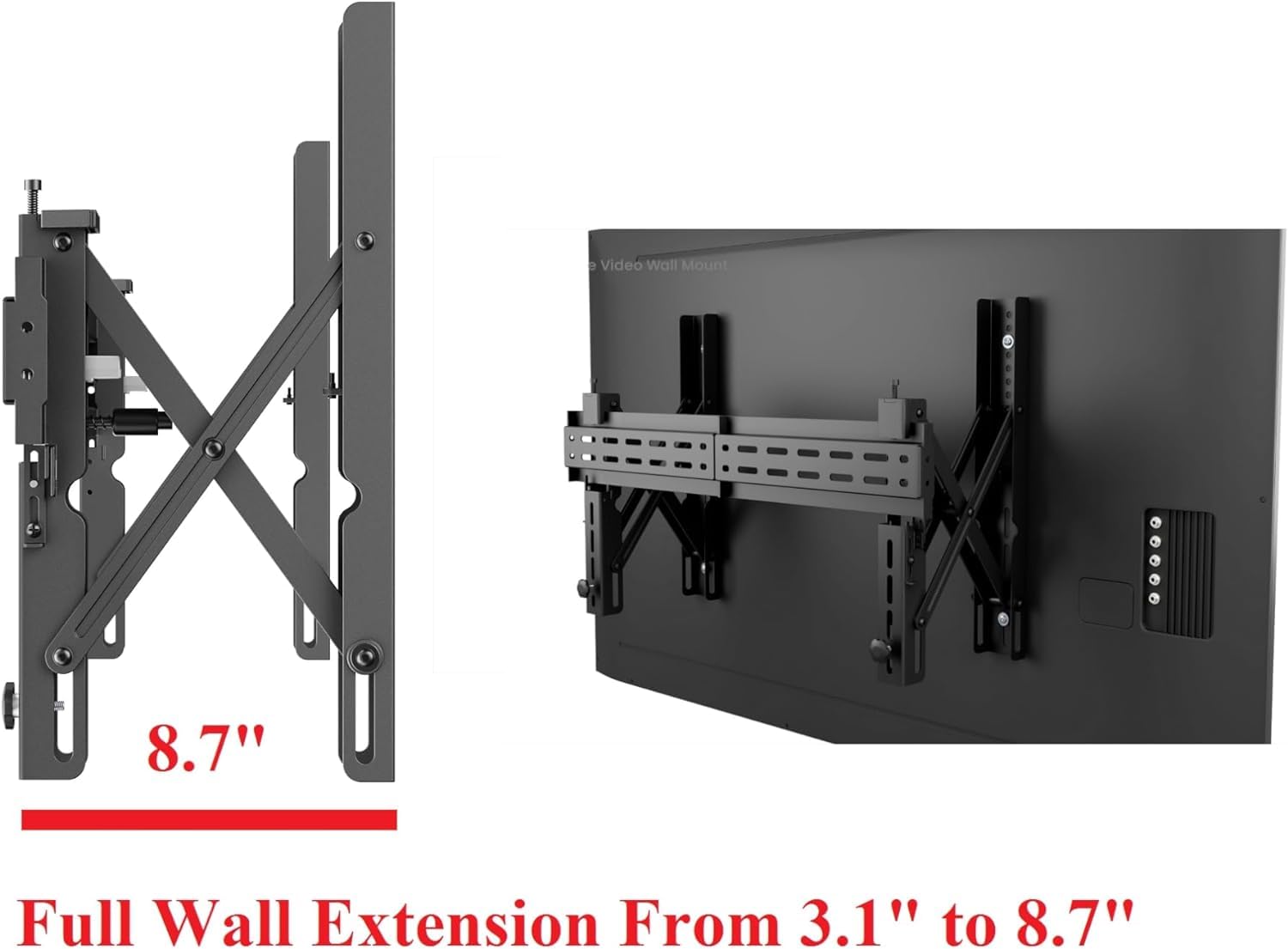 Mount Plus POP-48T Pop Out Video Wall Mount System for 37 to 80" TVs | TV Menu Board | Max VESA 800x400 | Commercial Grade 154 Lbs | Anti-Theft Protection | Full Extension to 8.7"