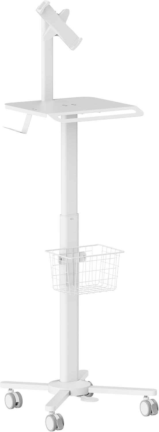 MB-C13-5 Height Adjustable Lightweight Anti-Theft Medical Trolley Cart for IPAD, Tablet (7.9"-12.5") with Keyboard Table, Basket, Scanner Holder for Hospital Clinic Dental Office Home Office