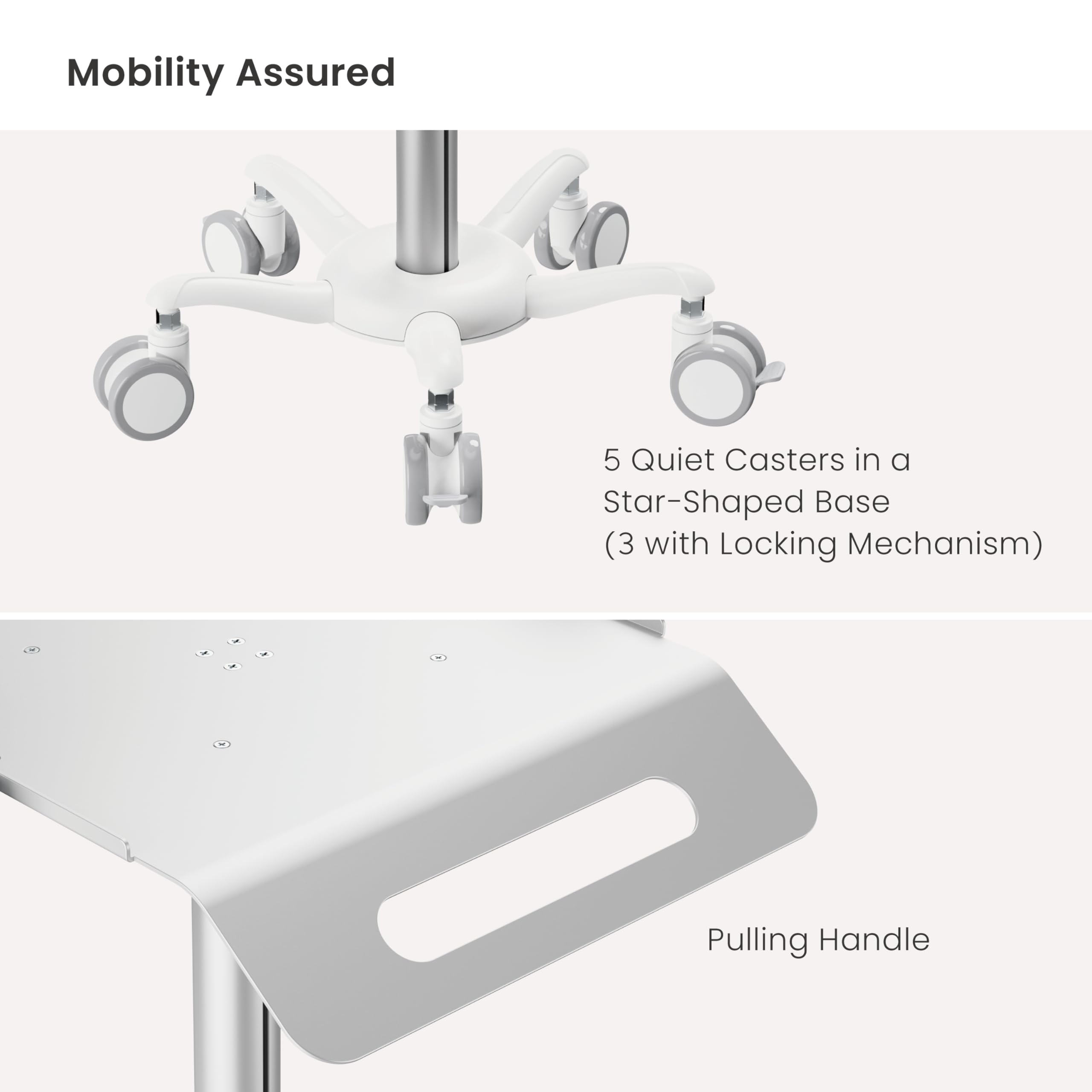 Mount Plus MB-C14 Medical Mobile Trolley with Wheels 33.1"-45.3" Height Adjustable Steel Dental Cart Rolling Ultrasound Lab Cart with 16.3"× 15.1" Large Tabletop | Scanner Holders