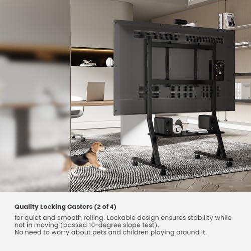 Mount Plus LDT03 Rolling Mobile TV Game Console Cart With Big Shelf For 45"-90" TVs Up To 130 LBS | Height Adjustable Trolley | Max VESA 800x400mm | Playstaion Xbox Console Cart | Portable Game Center