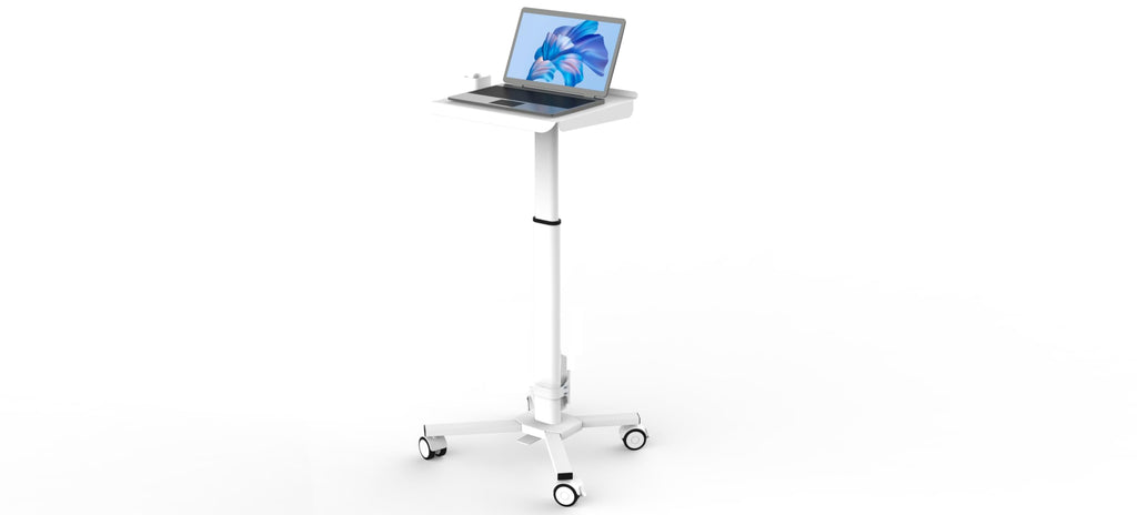 MB-C05N Medical Laptop Workstation Trolley Cart with Wheels, Oral Scanner Holder | Height Adjustable Rolling Lab Cart with Large Tabletop for Dental Office, Hospital, Clinic (No Basket)