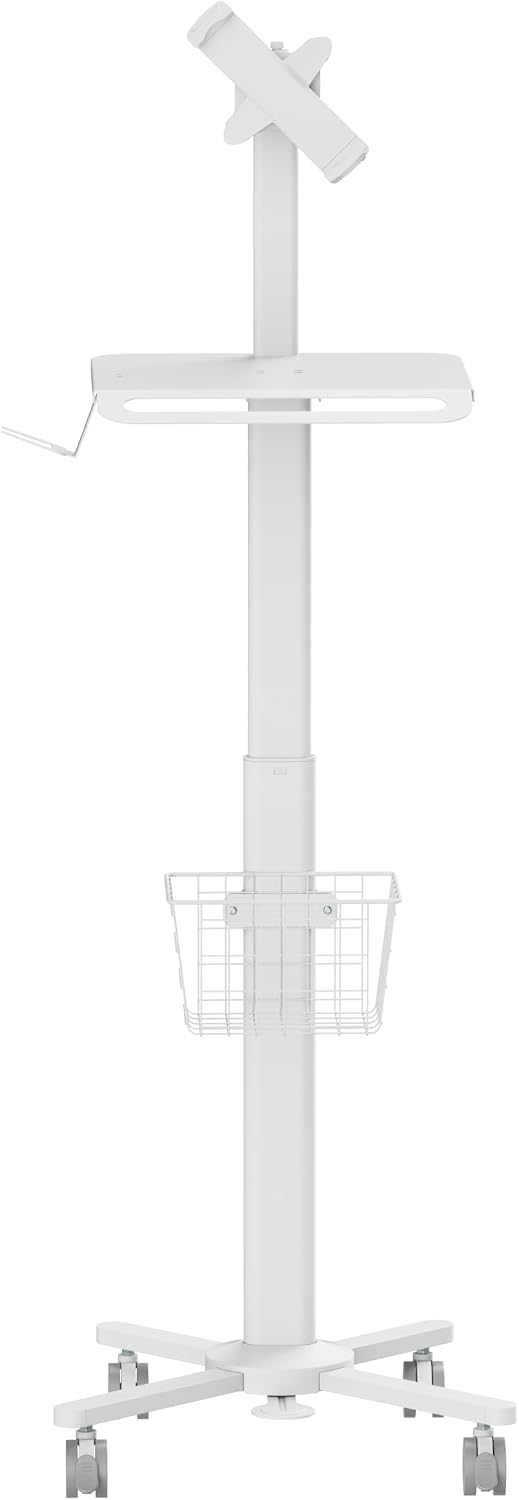 MB-C13-5 Height Adjustable Lightweight Anti-Theft Medical Trolley Cart for IPAD, Tablet (7.9"-12.5") with Keyboard Table, Basket, Scanner Holder for Hospital Clinic Dental Office Home Office