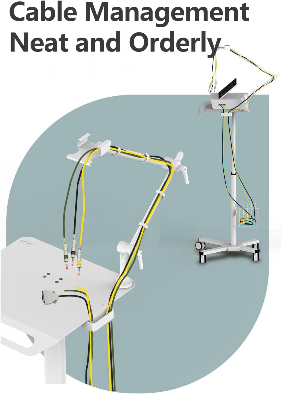 Mount Plus MB-X5 Height-Adjustable Mobile Medical Trolley for ECG Devices with Cable Arm and Storage Basket