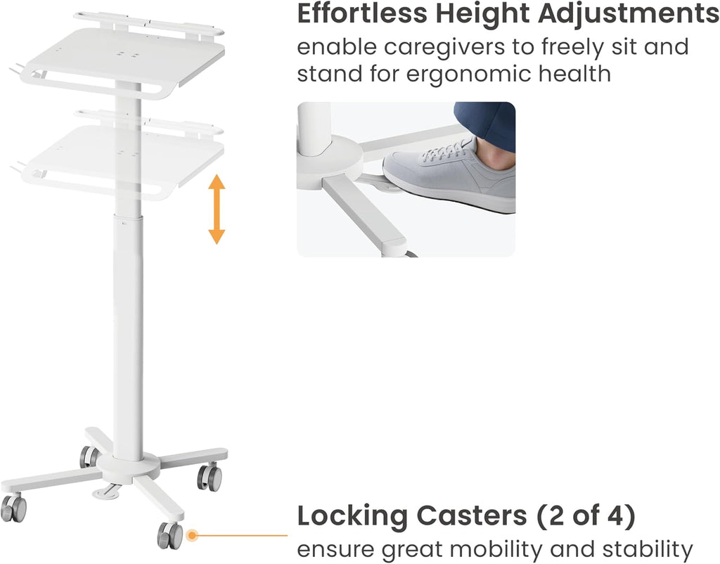 MB-C13-4N Medical Anti-Theft Laptop Workstation Trolley Cart with Wheels, Oral Scanner Holder | Height Adjustable Rolling Lab Cart with Large Tabletop for Dental Office, Hospital, Clinic (No Basket)