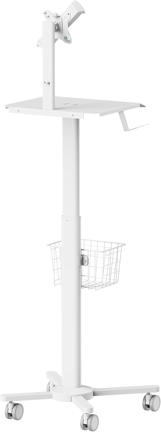 MB-C13-5 Height Adjustable Lightweight Anti-Theft Medical Trolley Cart for IPAD, Tablet (7.9"-12.5") with Keyboard Table, Basket, Scanner Holder for Hospital Clinic Dental Office Home Office