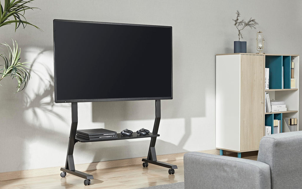 Mount Plus LDT03 Rolling Mobile TV Game Console Cart With Big Shelf For 45"-90" TVs Up To 130 LBS | Height Adjustable Trolley | Max VESA 800x400mm | Playstaion Xbox Console Cart | Portable Game Center