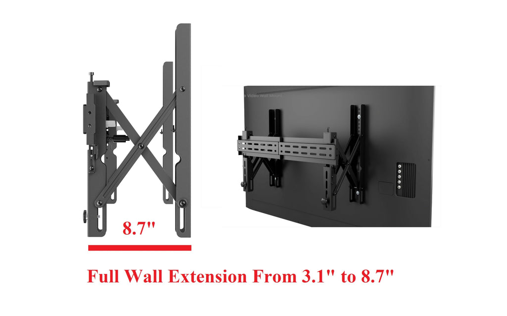 Mount Plus POP-48T Pop Out Video Wall Mount System for 37 to 80" TVs | TV Menu Board | Max VESA 800x400 | Commercial Grade 154 Lbs | Anti-Theft Protection | Full Extension to 8.7"