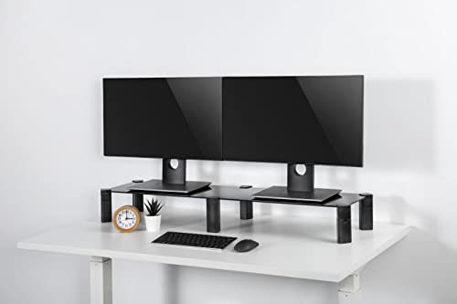 Mount Plus MP-AMS-12 40" Extra Long Monitor Tempered Glass Height Adjustable Riser | Dual Monitor Riser | Multi-Purpose Desktop Organizer Riser for Computer, Laptop and Speakers