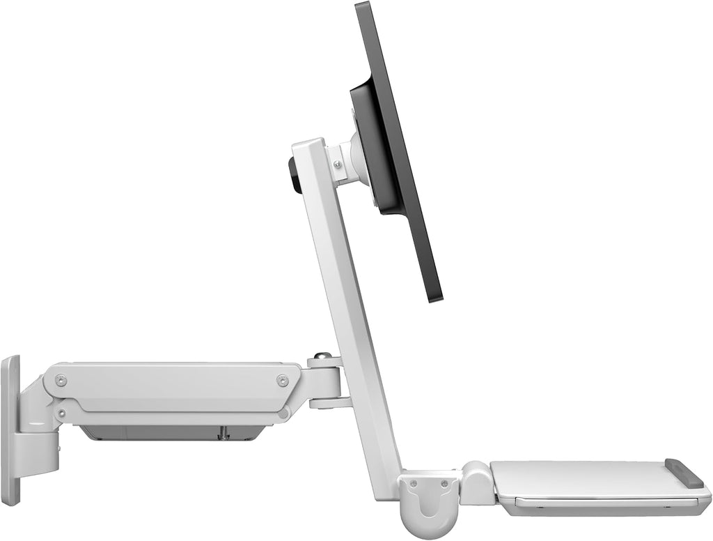 Mount Plus MED02 Medical Wall Mount Workstation – Height Adjustable Monitor Arm, Folding Keyboard Tray, Sliding Mouse Pad & Scanner Holder