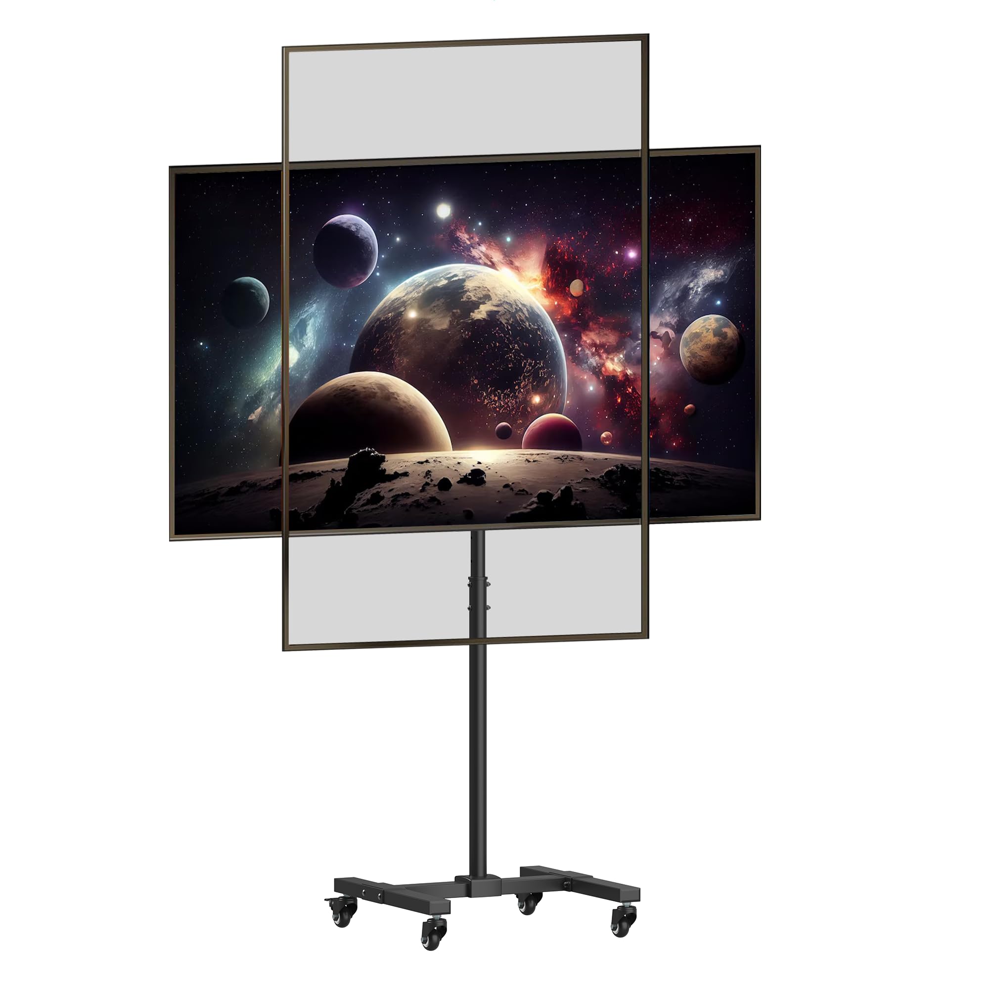 Mount Plus PL-F400 Rolling TV Stand and Mobile TV Cart for 13-55 Inch Flat TV with Tilting | Landscape to Vertical Or Portrait Rotating | Height Adjustable TV Stand for Home, Office and Business