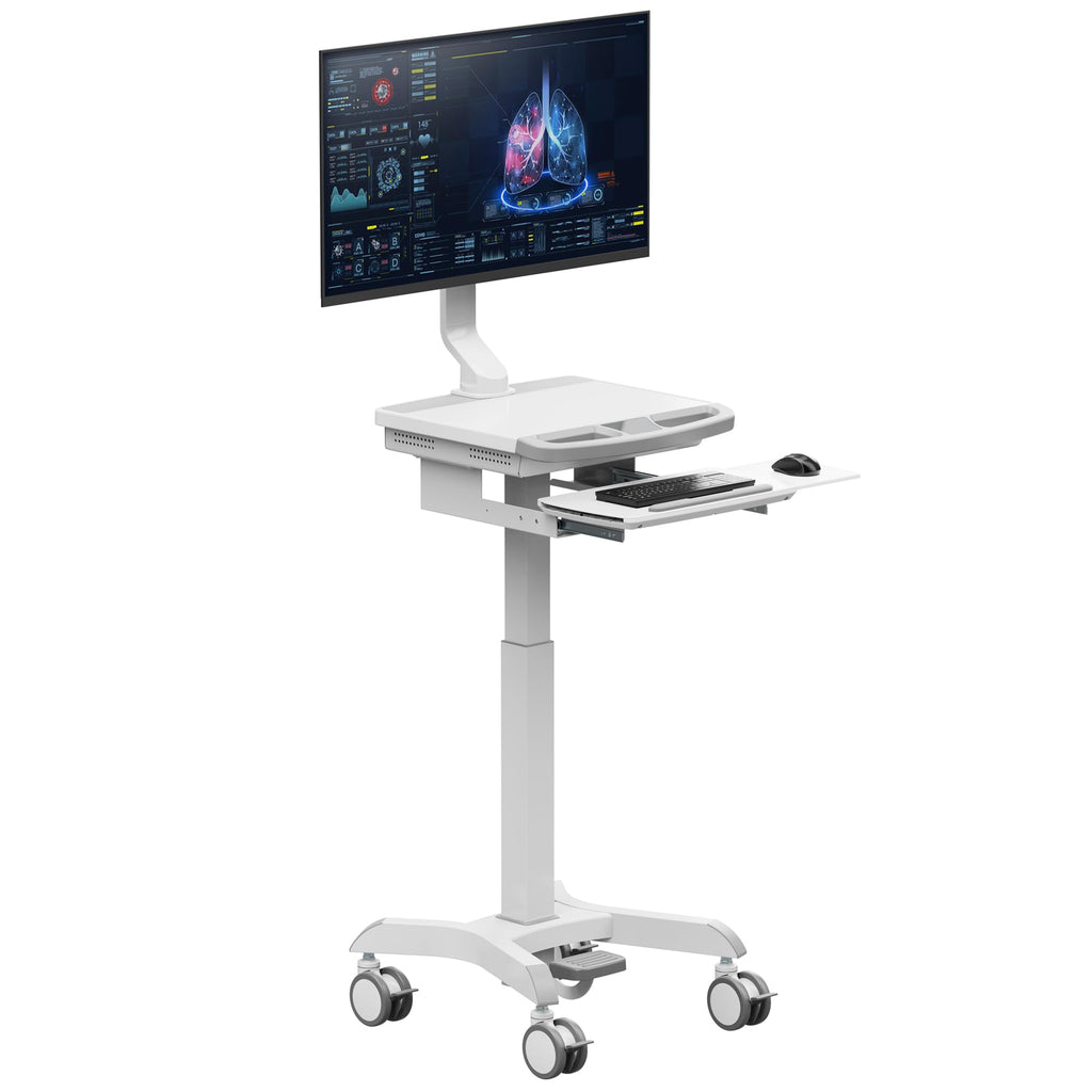 Mount Plus MB-C12 Mobile Height Adjustable Medical Workstation Cart with Retractable Keyboard, Mouse Tray, Large Tabletop (19.7" x19.3), Swivel Locking Casters for Hospitals, Dental and Clinic