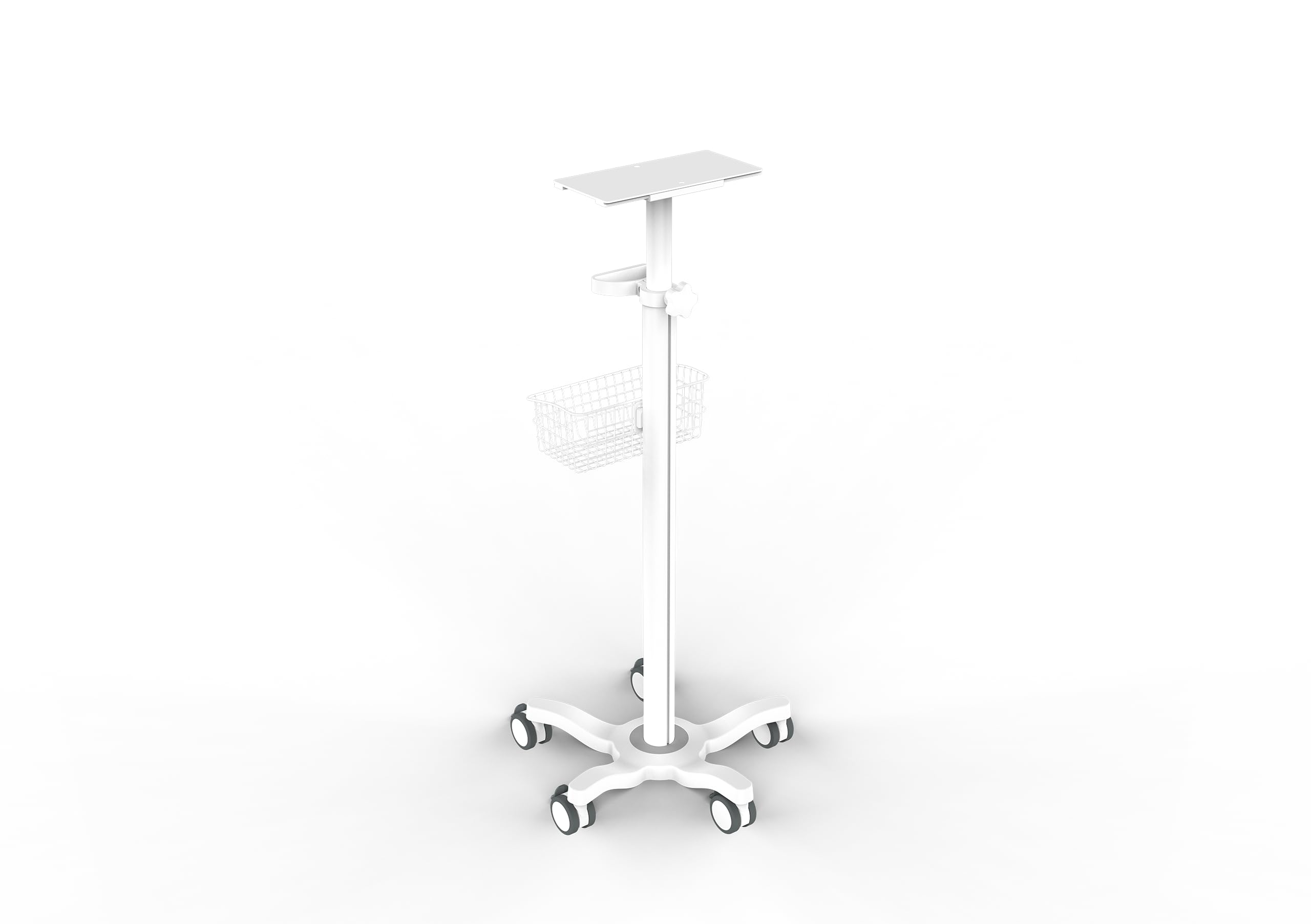 Mount Plus X3 Height Adjustable Aluminium Rolling Stand for Patient Monitor Medical Trolley Cart with Basket and and Locking Casters for Dental Office, Hospital, Clinic