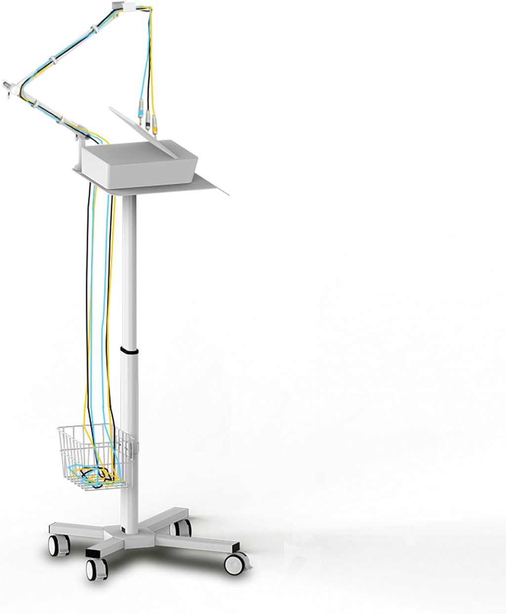 Mount Plus MB-X5 Height-Adjustable Mobile Medical Trolley for ECG Devices with Cable Arm and Storage Basket