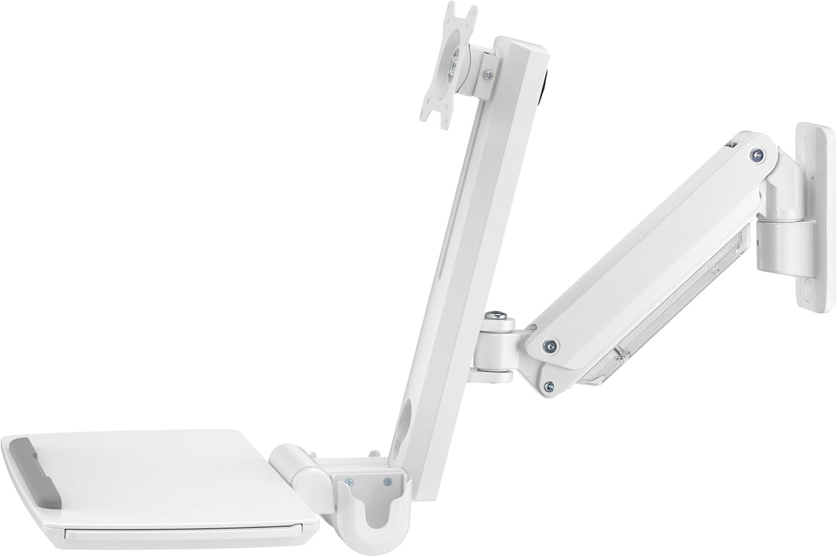 Mount Plus MED02 Medical Wall Mount Workstation – Height Adjustable Monitor Arm, Folding Keyboard Tray, Sliding Mouse Pad & Scanner Holder