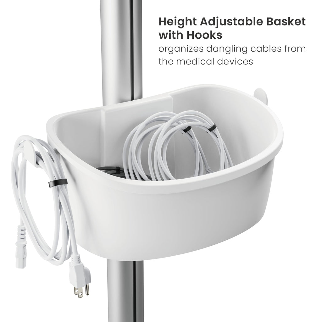 Mount Plus MB-C14 Medical Mobile Trolley with Wheels 33.1"-45.3" Height Adjustable Steel Dental Cart Rolling Ultrasound Lab Cart with 16.3"× 15.1" Large Tabletop | Scanner Holders