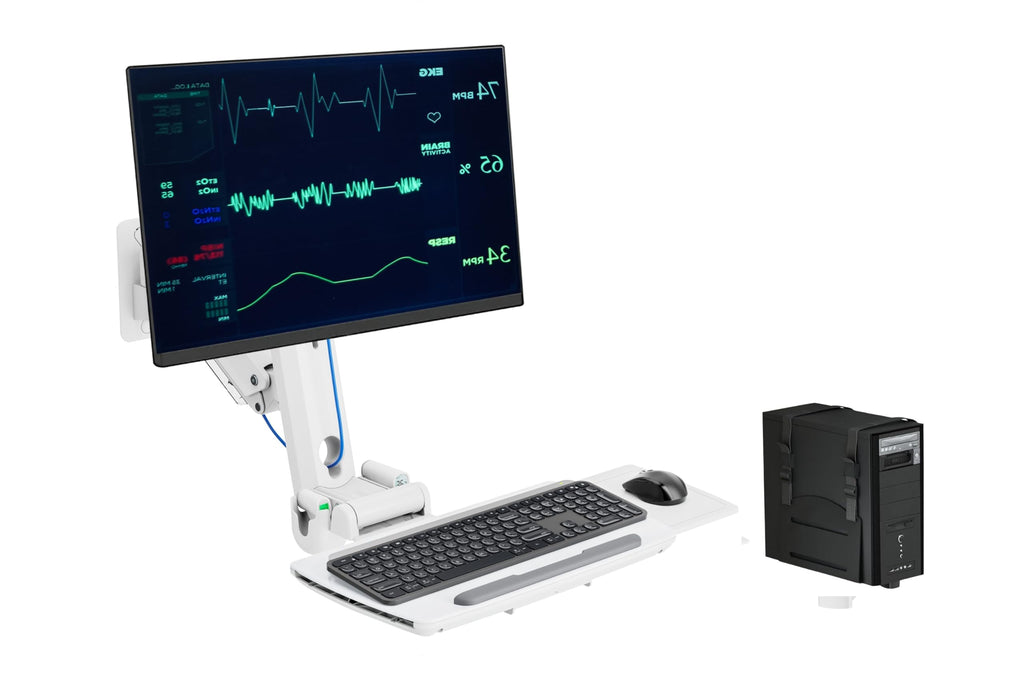 MED2H Heavy Duty Medical Wall Mount Workstation with Keyboard Tray and Sliding Mouse Pad | Height Adjustment Space Save for 17"-49" Screen Up to 44 lbs | Oral Scanner Holder | Desktop Wall Mount