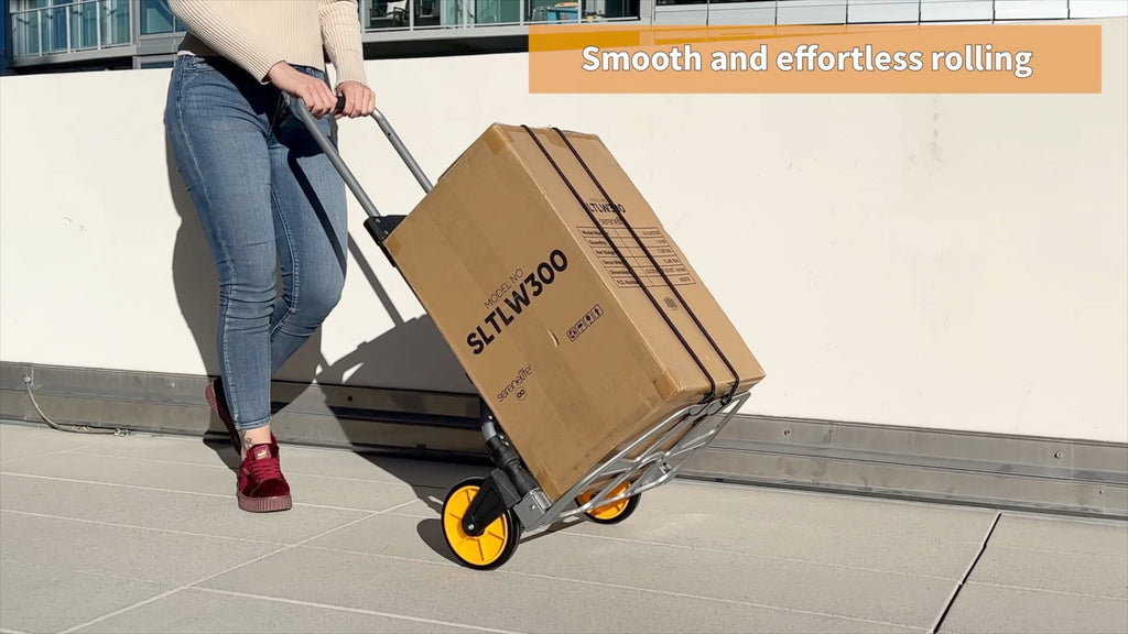 Mount Plus A1 Compact Folding Hand Truck and Dolly with Capacity of 264lbs | Aluminum Heavy-Duty Luggage Trolley Cart with Telescoping Handle and Rubber Wheels | Good for Indoor Outdoor Moving Travel