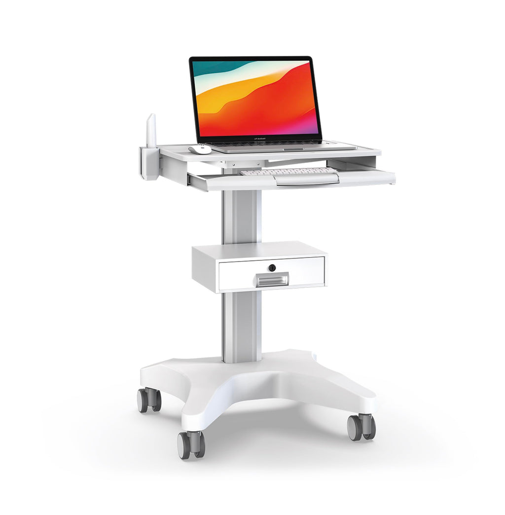 Mount Plus MB-C03 Lockable Wheels Aluminum Structure Medical Laptop Trolley Cart with Large Tabletop, Oral Scanner Holder, Keyboard Holder and Storage Box for Dental Office, Hospital, Clinic and Home