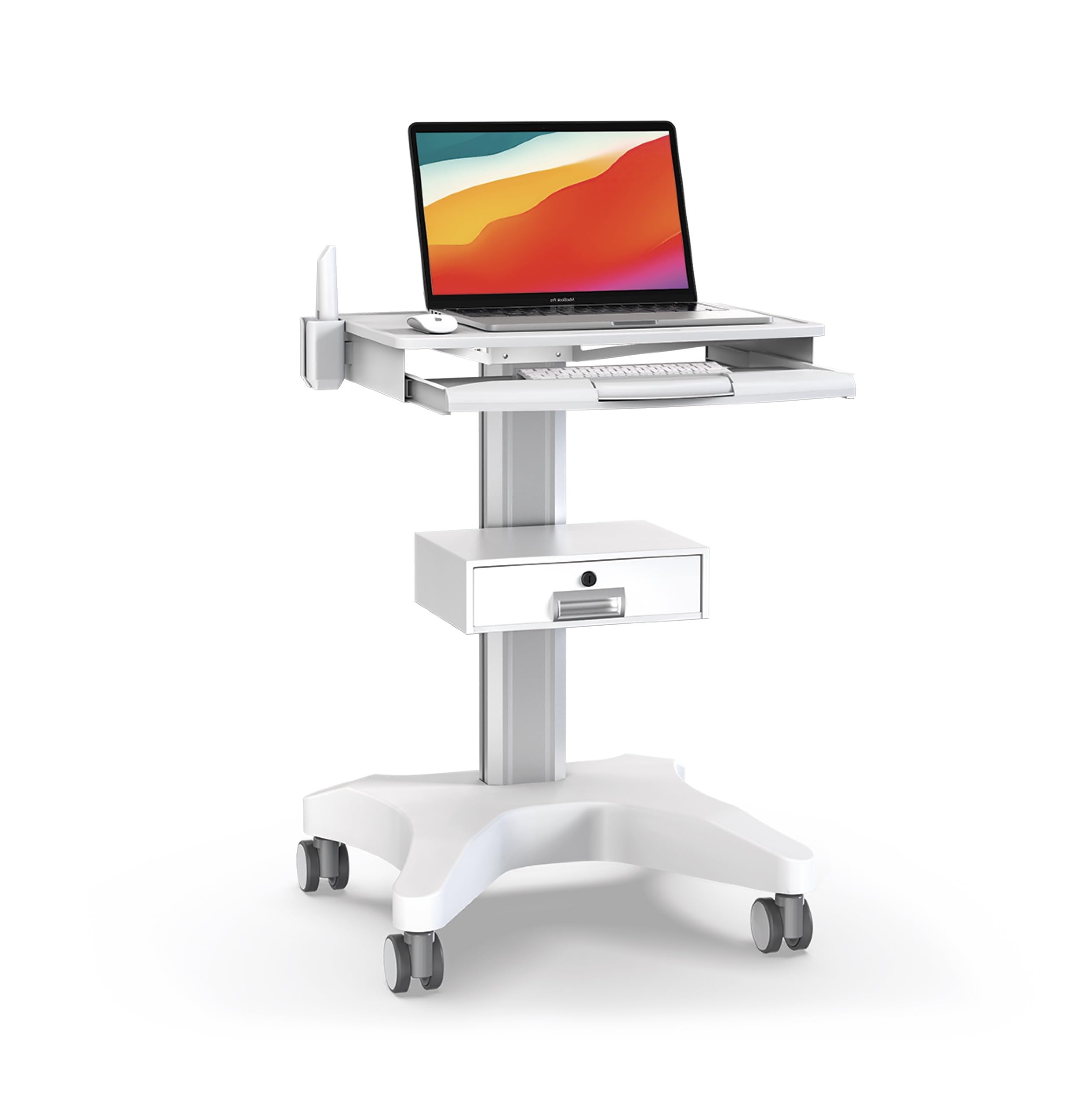 Mount Plus MB-C03 Lockable Wheels Aluminum Structure Medical Laptop Trolley Cart with Large Tabletop, Oral Scanner Holder, Keyboard Holder and Storage Box for Dental Office, Hospital, Clinic and Home