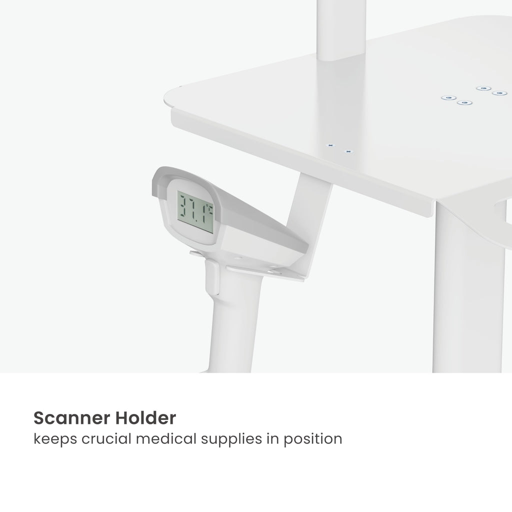 MB-C13-2C Lightweight Medical Trolley Cart for 17" to 32" Monitor with Keyboard Table, Basket, Scanner Holder for Hospital Clinic Dental Office Home Office | Height Adjustable with Mini CPU Mount