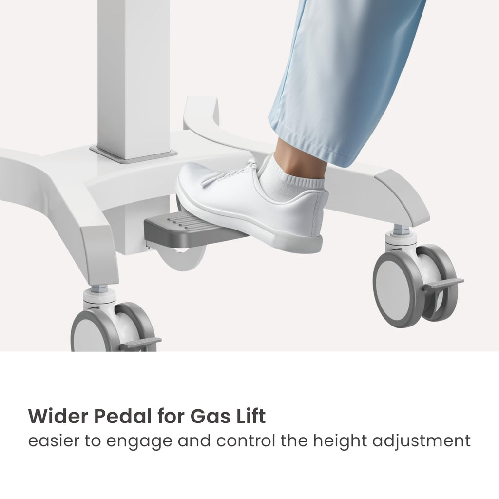 Mount Plus MB-C12 Mobile Height Adjustable Medical Workstation Cart with Retractable Keyboard, Mouse Tray, Large Tabletop (19.7" x19.3), Swivel Locking Casters for Hospitals, Dental and Clinic