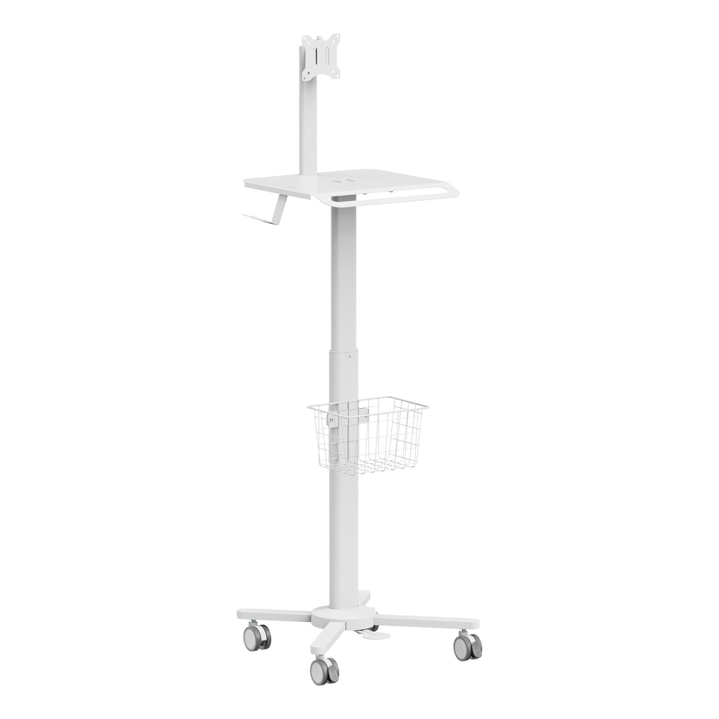 MB-C13-2 Lightweight Medical Trolley Cart for 17" to 32" Monitor with Keyboard Table, Basket, Scanner Holder for Hospital Clinic Dental Office Home Office | Height Adjustable Mobile Workstation