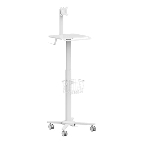 MB-C13-2 Lightweight Medical Trolley Cart for 17" to 32" Monitor with Keyboard Table, Basket, Scanner Holder for Hospital Clinic Dental Office Home Office | Height Adjustable Mobile Workstation