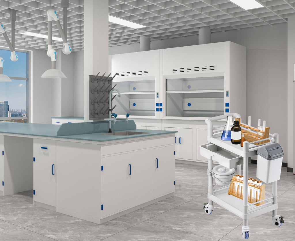 Mount Plus MT01 2 Tier Mobile Medical Cart Trolley with Drawer, Trash Cans, Waste Bowl | Beauty Salon Rolling Trolley with 360° Rotate Wheels | Heavy Duty Utility Cart for Hospital Dental Clinic