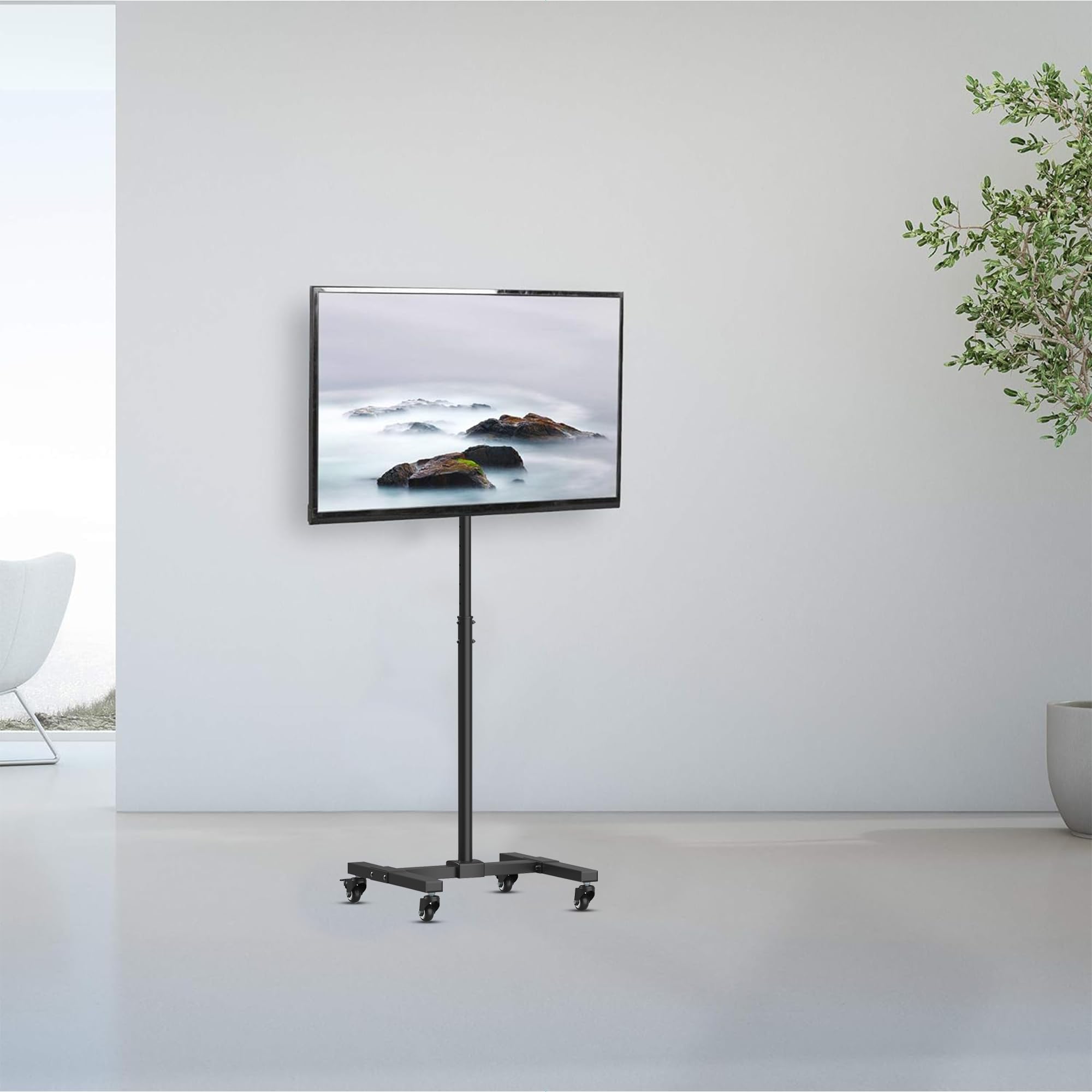 Mount Plus PL-F400 Rolling TV Stand and Mobile TV Cart for 13-55 Inch Flat TV with Tilting | Landscape to Vertical Or Portrait Rotating | Height Adjustable TV Stand for Home, Office and Business