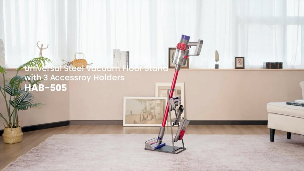 Mount Plus HAB-505 Universal Stick Vacuum Cleaner Stand Made for Dyson V15 V11 V10 V8 V7 V6 | Stand Made For Shark, LG, Samsung, Hoover, Eureka, Rainbow Stick Vacuums | 6 Hooks With Stable Metal