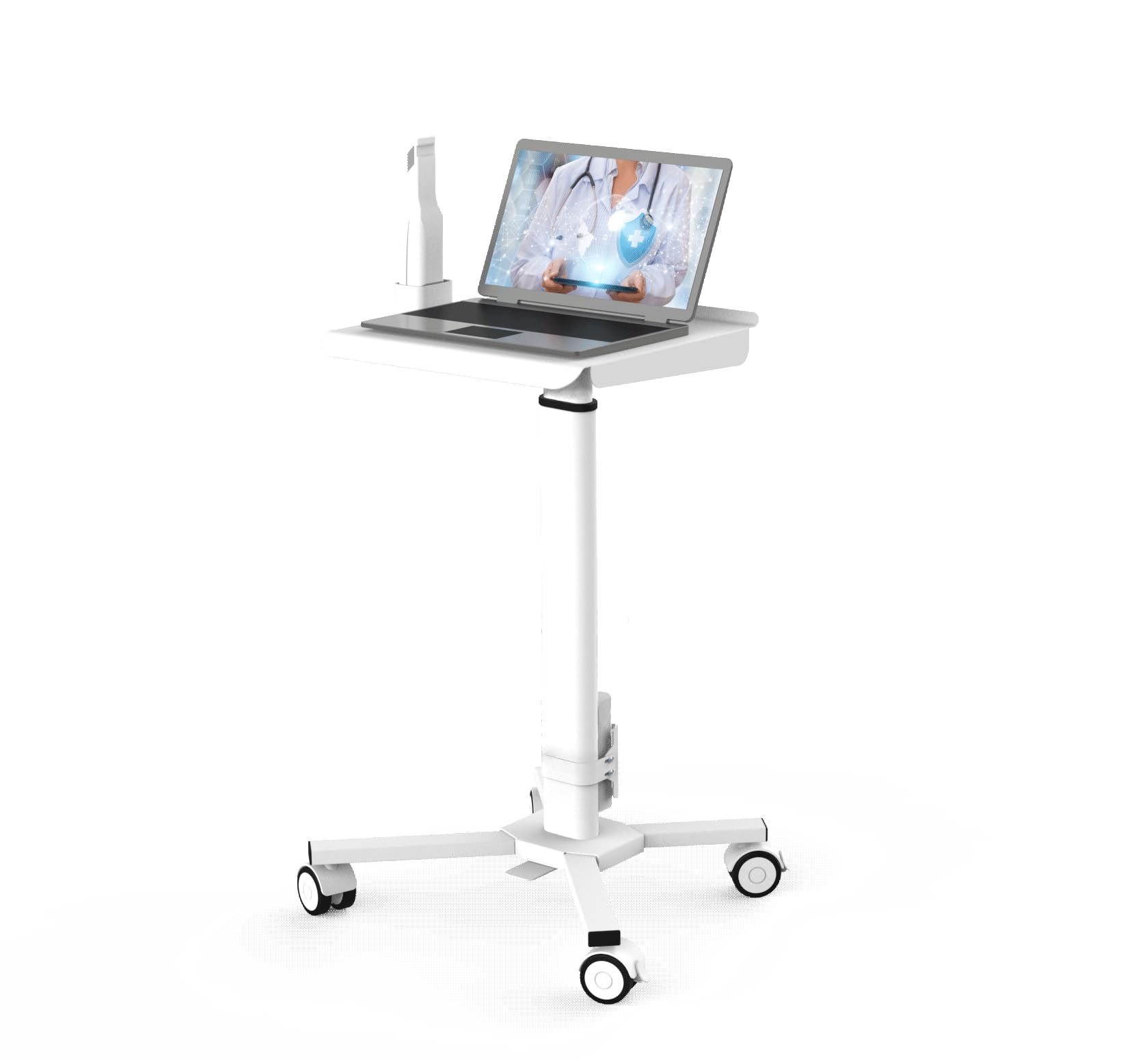 MB-C05N Medical Laptop Workstation Trolley Cart with Wheels, Oral Scanner Holder | Height Adjustable Rolling Lab Cart with Large Tabletop for Dental Office, Hospital, Clinic (No Basket)