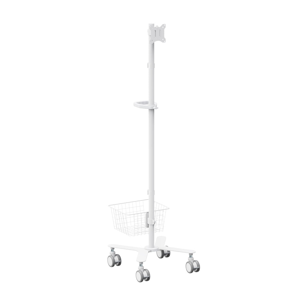 Mount Plus C09 Height Adjustable Mobile Medical Computer Monitor Display Cart with Wheels and Basket Storage | Medical Trolley for Hospital Clinic lab Beauty Salon | Pneumatic Mobile Workstation