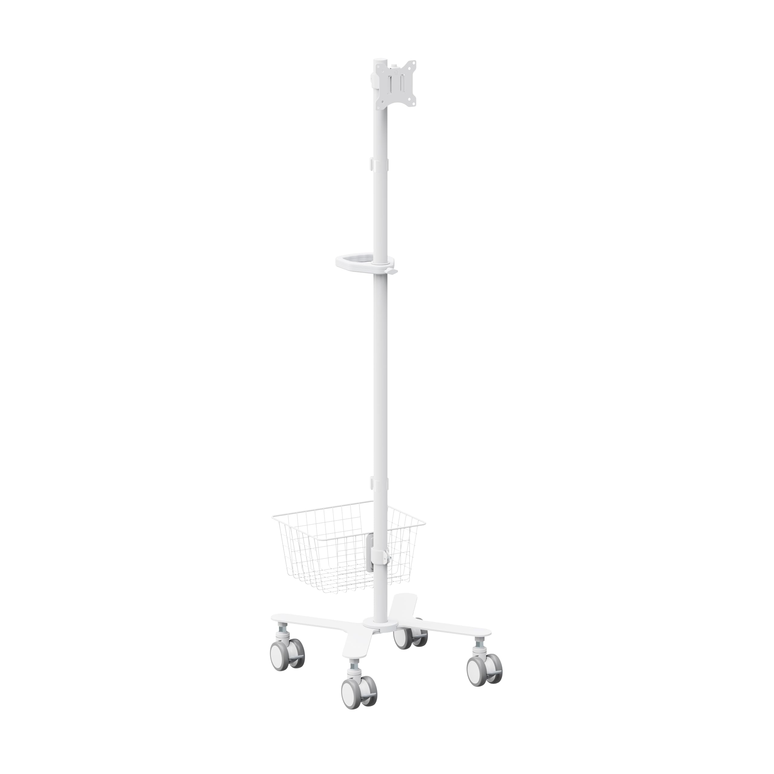 Mount Plus C09 Height Adjustable Mobile Medical Computer Monitor Display Cart with Wheels and Basket Storage | Medical Trolley for Hospital Clinic lab Beauty Salon | Pneumatic Mobile Workstation