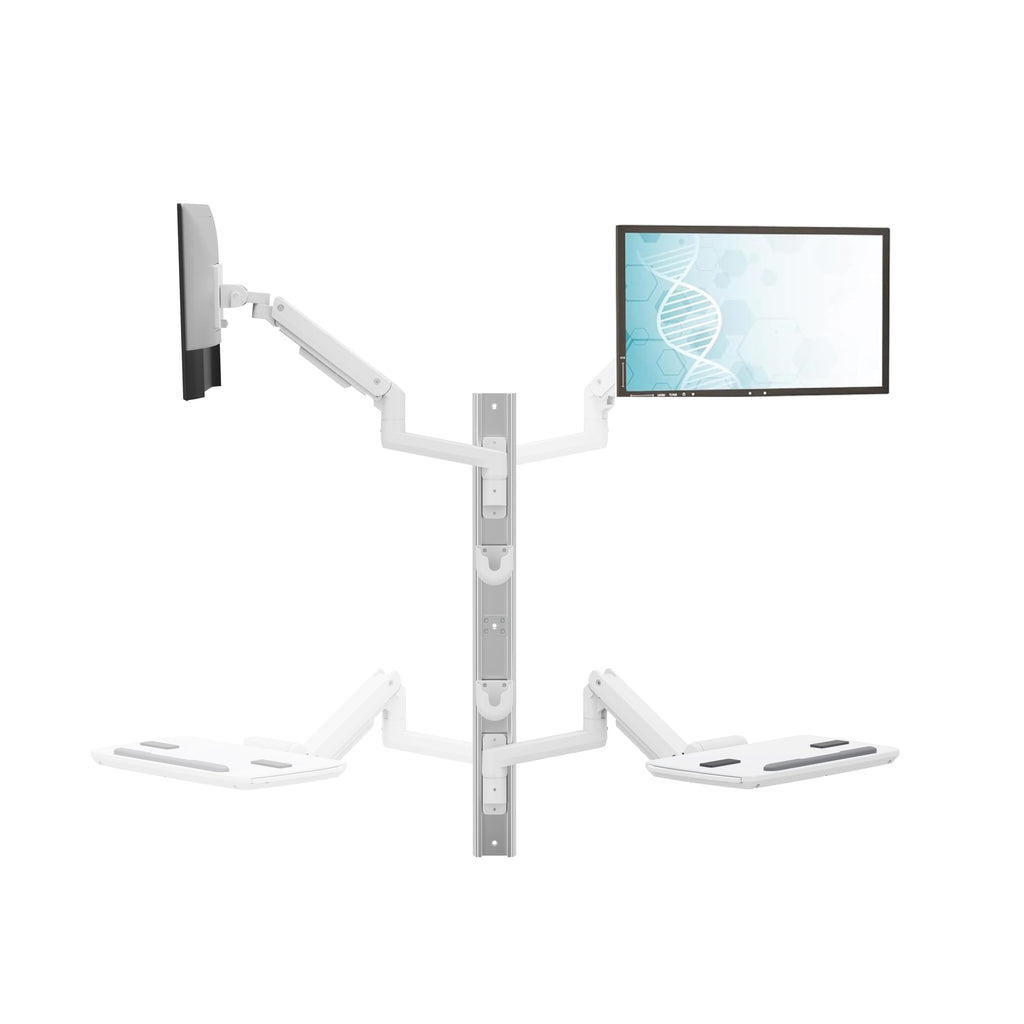 MED10 Medical Monitor Wall Mount with Folding Keyboard Tray and Mouse Pad | Scanner Holder | Heavy Duty Height Adjustment Folding Design for 17"-49" Monitor On Wall Track with Mini CPU Wall Mount