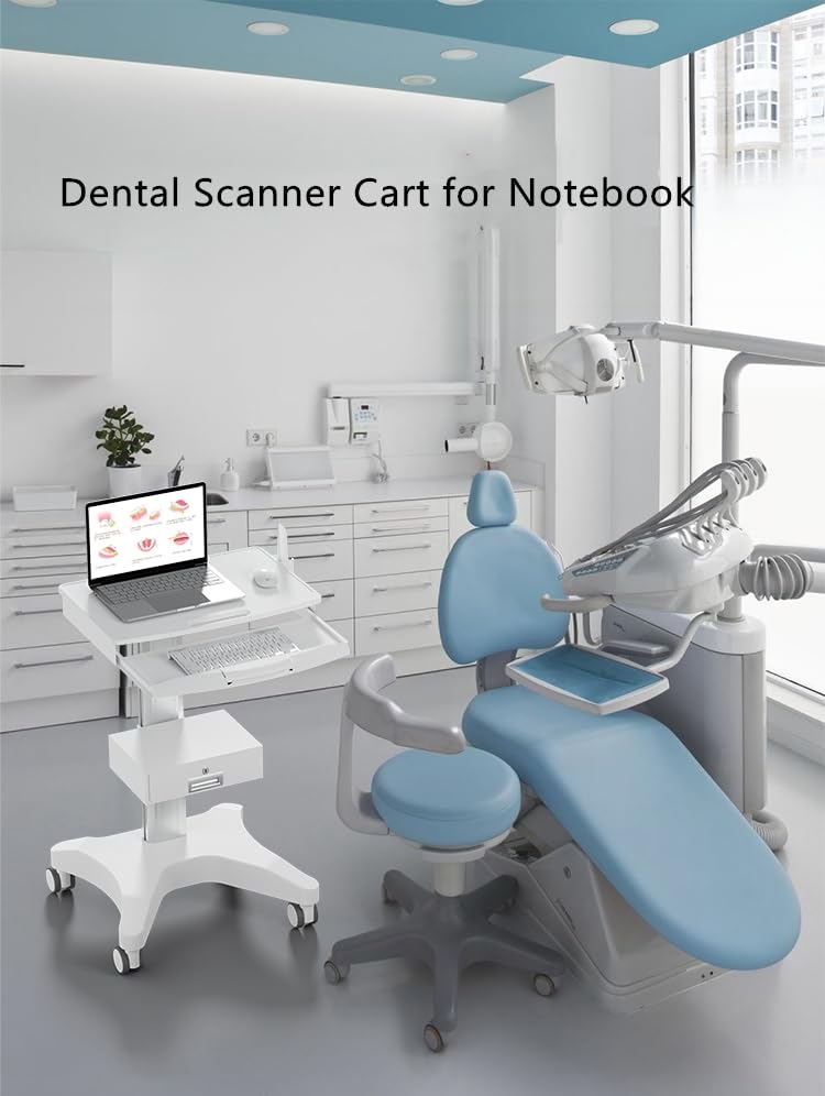 Mount Plus MB-C03 Lockable Wheels Aluminum Structure Medical Laptop Trolley Cart with Large Tabletop, Oral Scanner Holder, Keyboard Holder and Storage Box for Dental Office, Hospital, Clinic and Home