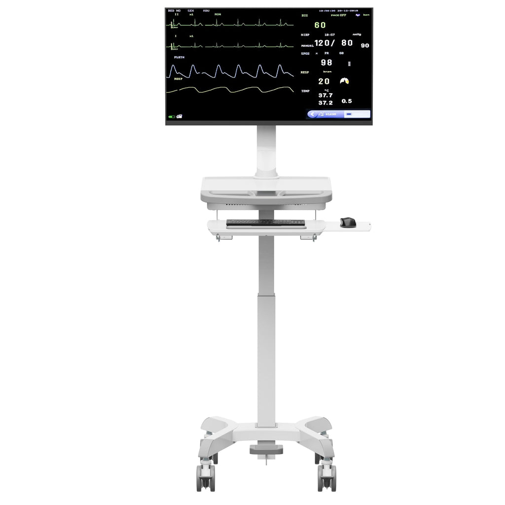 Mount Plus MB-C12 Mobile Height Adjustable Medical Workstation Cart with Retractable Keyboard, Mouse Tray, Large Tabletop (19.7" x19.3), Swivel Locking Casters for Hospitals, Dental and Clinic