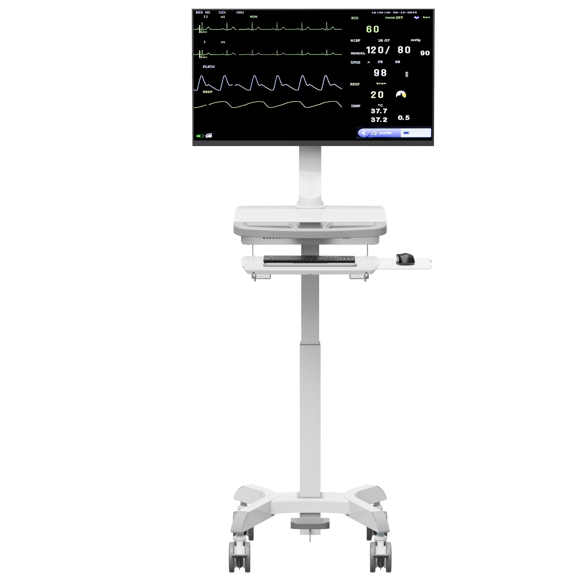 Mount Plus MB-C12 Mobile Height Adjustable Medical Workstation Cart with Retractable Keyboard, Mouse Tray, Large Tabletop (19.7" x19.3), Swivel Locking Casters for Hospitals, Dental and Clinic