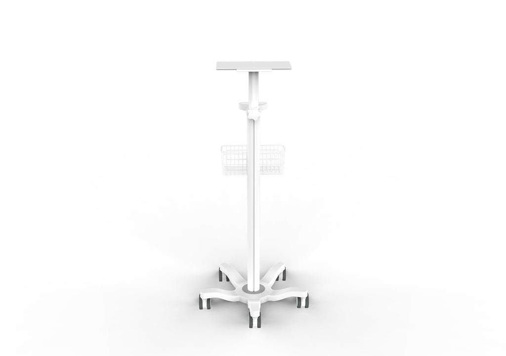 Mount Plus X3 Height Adjustable Aluminium Rolling Stand for Patient Monitor Medical Trolley Cart with Basket and and Locking Casters for Dental Office, Hospital, Clinic