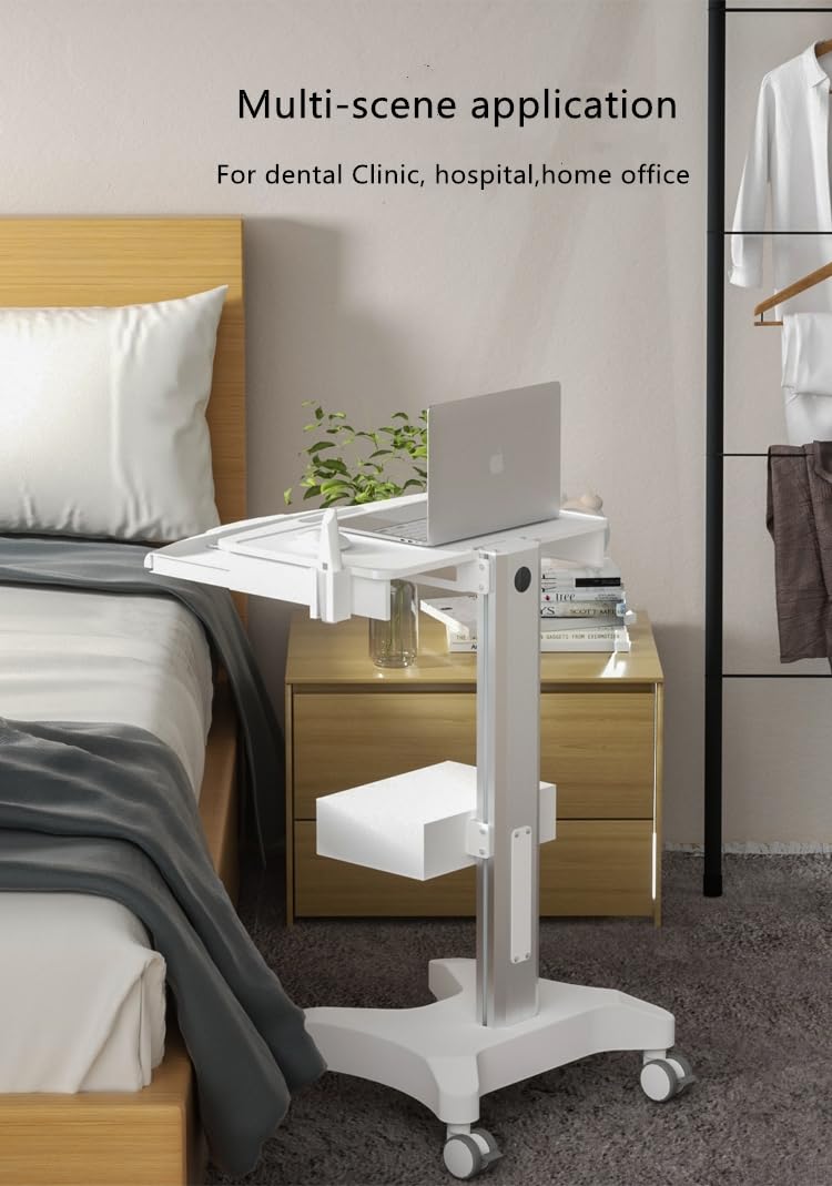 Mount Plus MB-C03 Lockable Wheels Aluminum Structure Medical Laptop Trolley Cart with Large Tabletop, Oral Scanner Holder, Keyboard Holder and Storage Box for Dental Office, Hospital, Clinic and Home